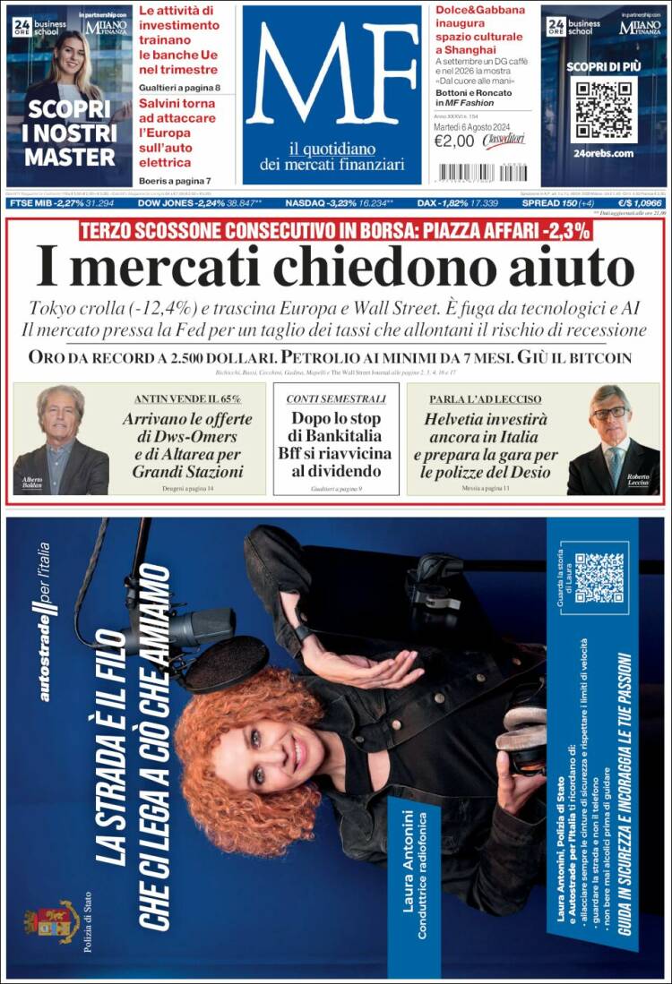 Portada de Milano Finanza (Italia)