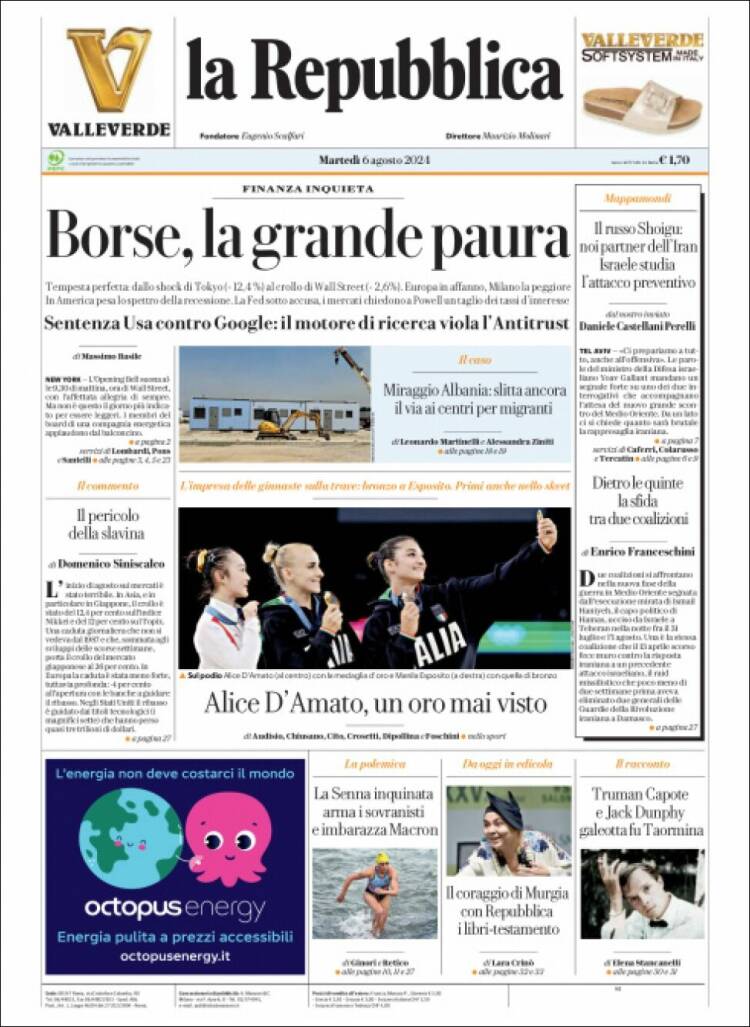 Portada de La Repubblica (Italia)