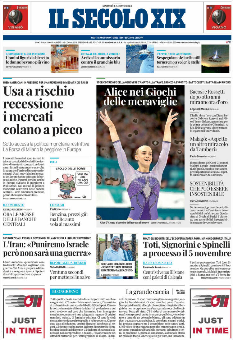 Portada de Il Secolo XIX (Italia)