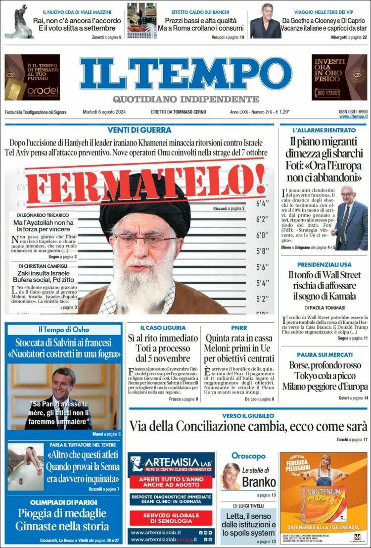Portada de Il Tempo (Italia)