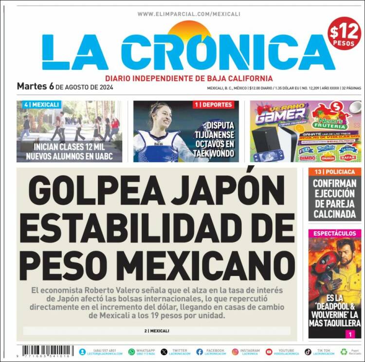 Portada de La Crónica de Baja California (M&eacute;xico)