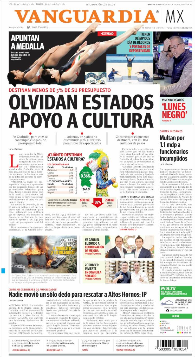 Portada de Vanguardia (M&eacute;xico)