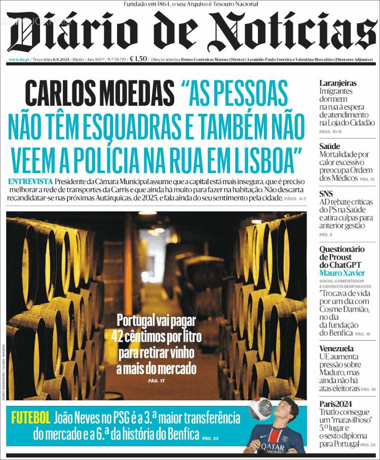 Portada de Diário de Noticias (Portugal)