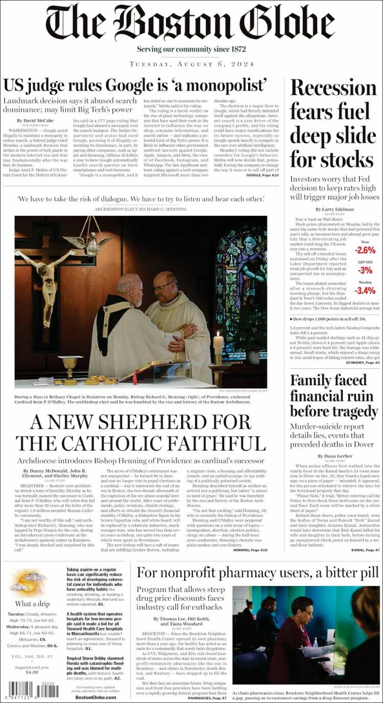 Portada de Boston Globe (USA)