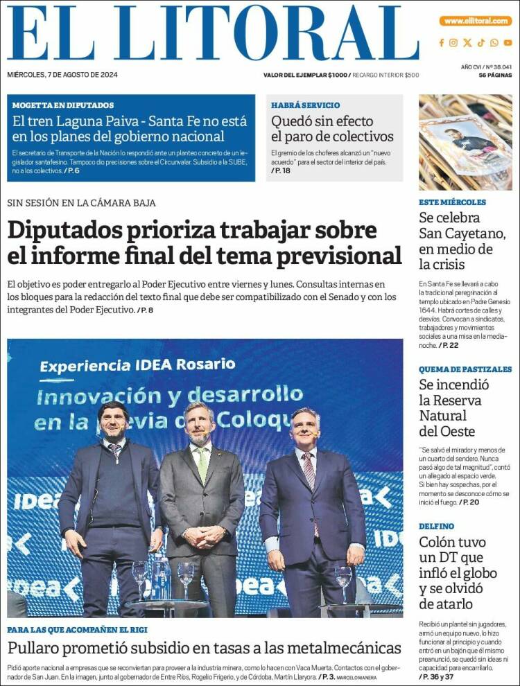 Portada de Diario El Litoral (Argentina)