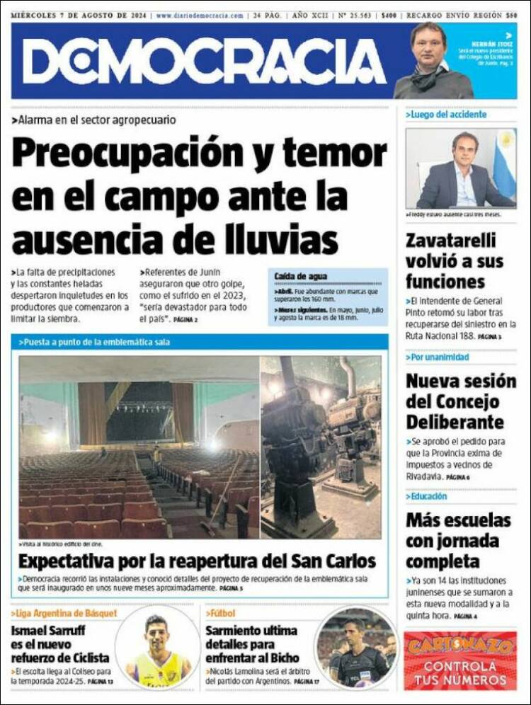 Portada de Diario Democracia (Argentina)