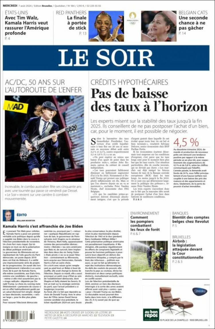 Portada de Le Soir (B&eacute;lgica)