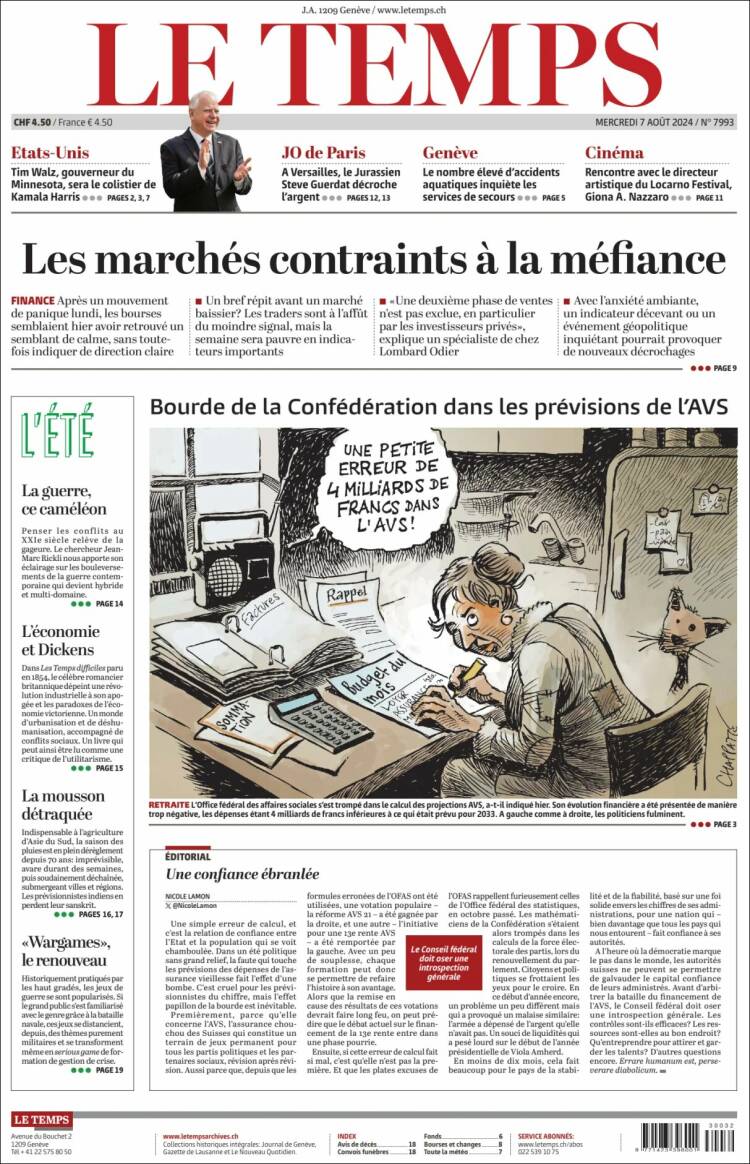 Portada de Le Matin (Suiza)