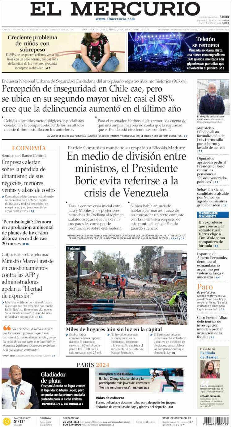 Portada de El Mercurio (Chile)