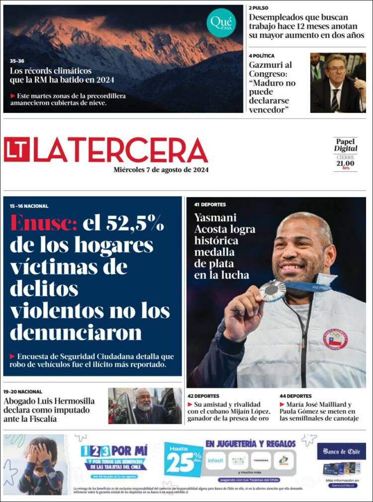 Portada de La Tercera (Chile)