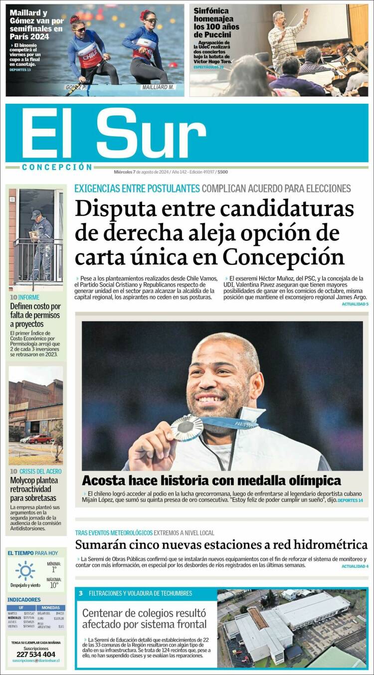 Portada de El Sur (Chile)