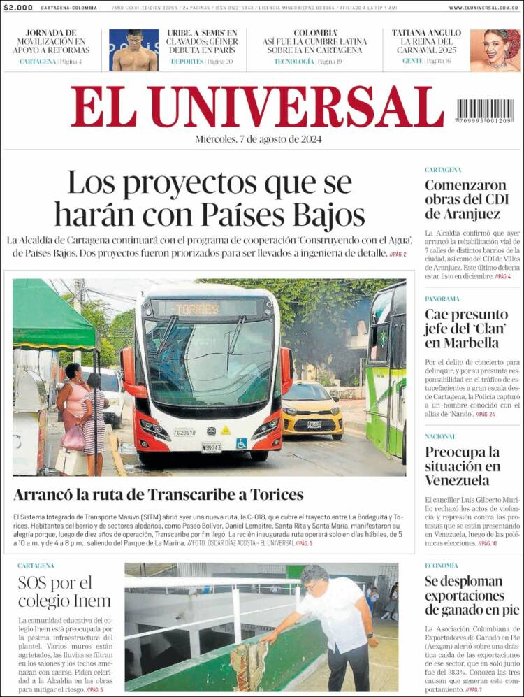 Portada de El Universal (Colombia)