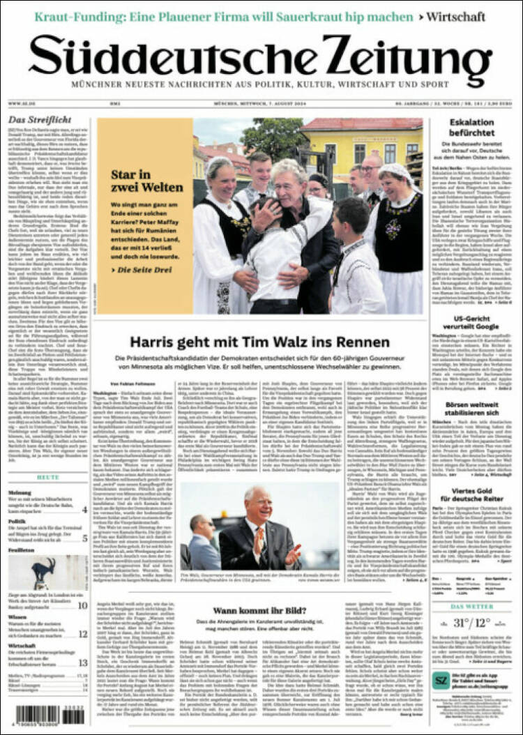 Portada de Sueddeutsche (Alemania)