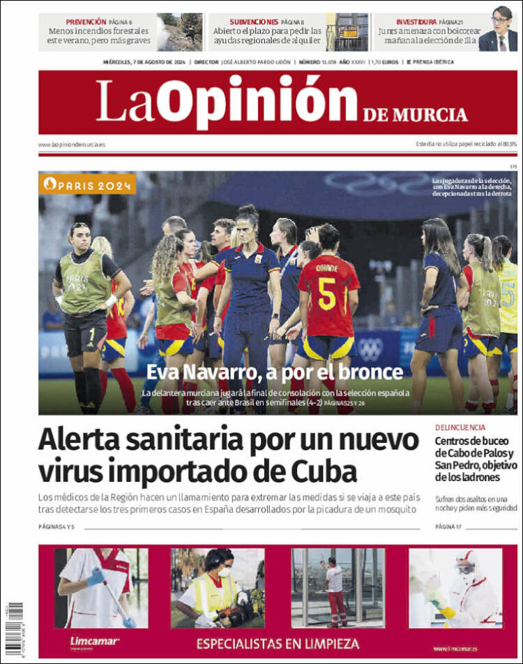 Portada de La Opinión de Murcia (España)