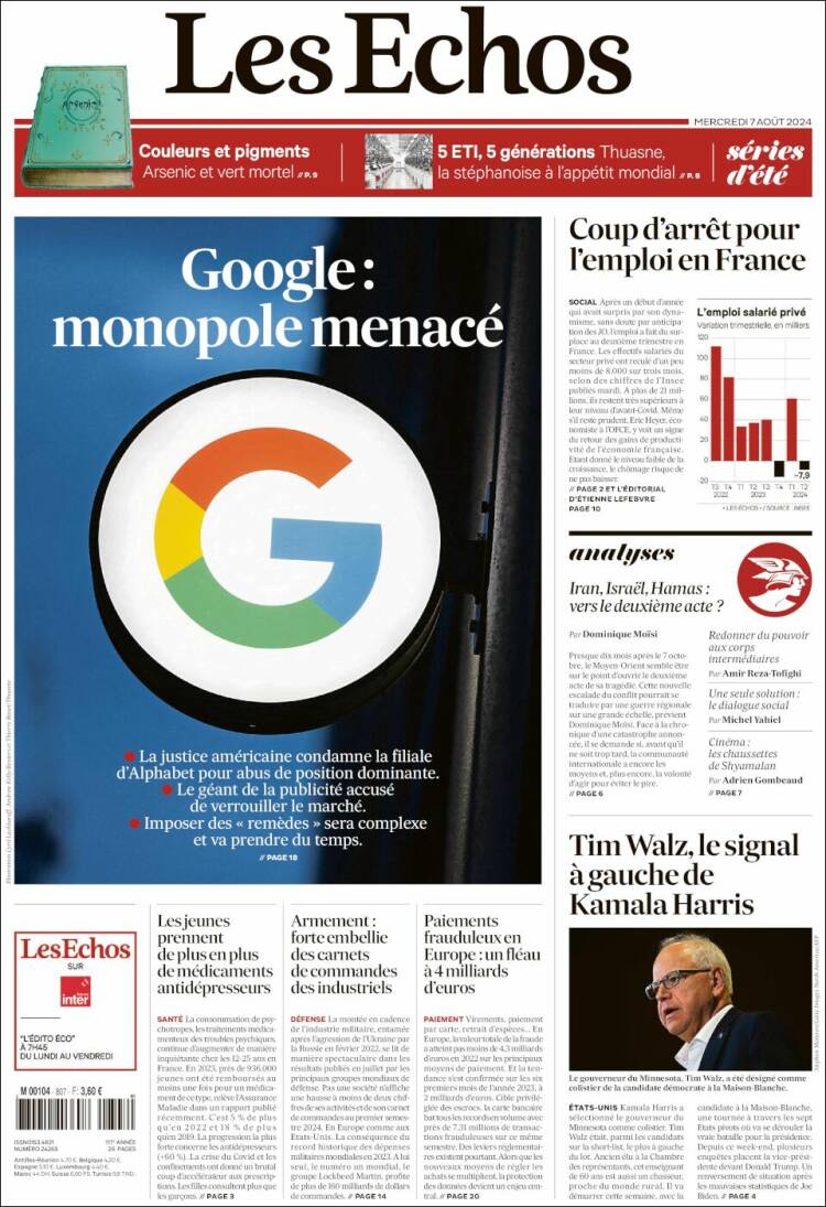 Portada de Les Echos (Francia)
