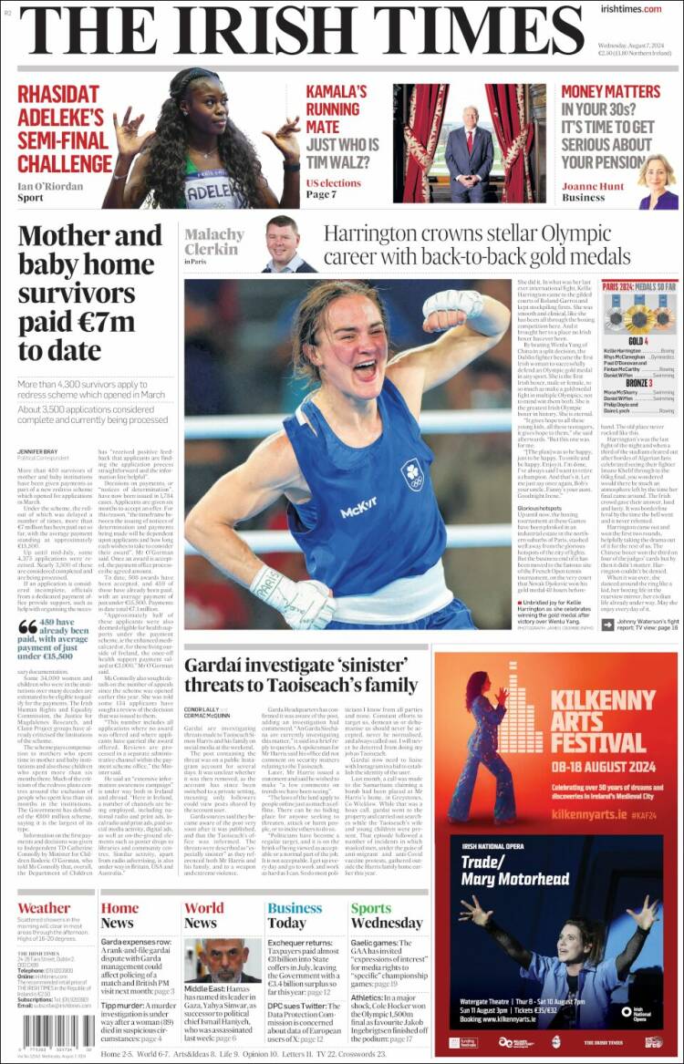 Portada de Irish Times (Irlanda)