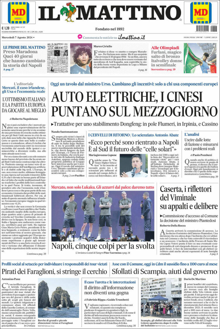 Portada de Il Mattino (Italia)