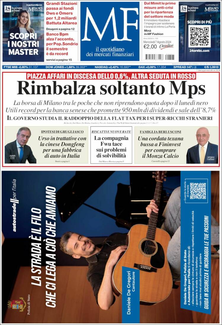 Portada de Milano Finanza (Italia)