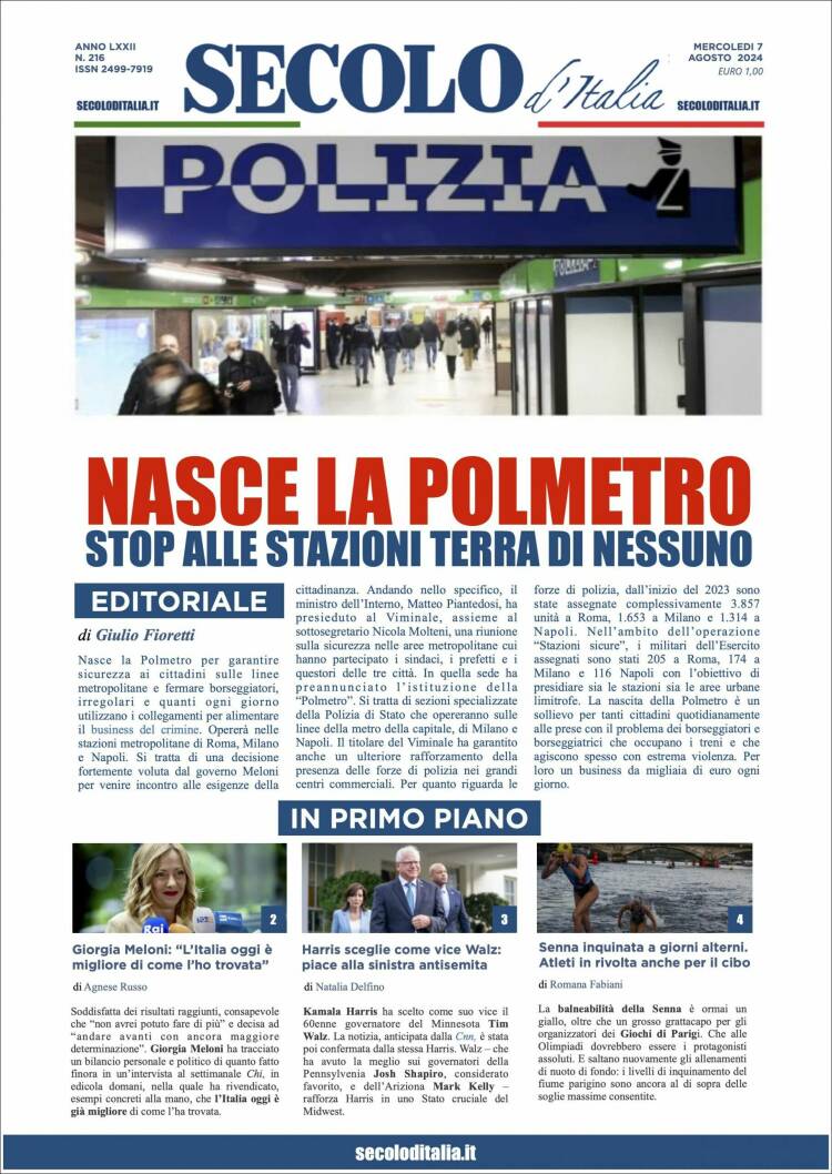 Portada de Secolo d'Italia (Italia)