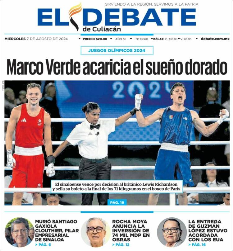 Portada de El Debate de Culiacán (M&eacute;xico)