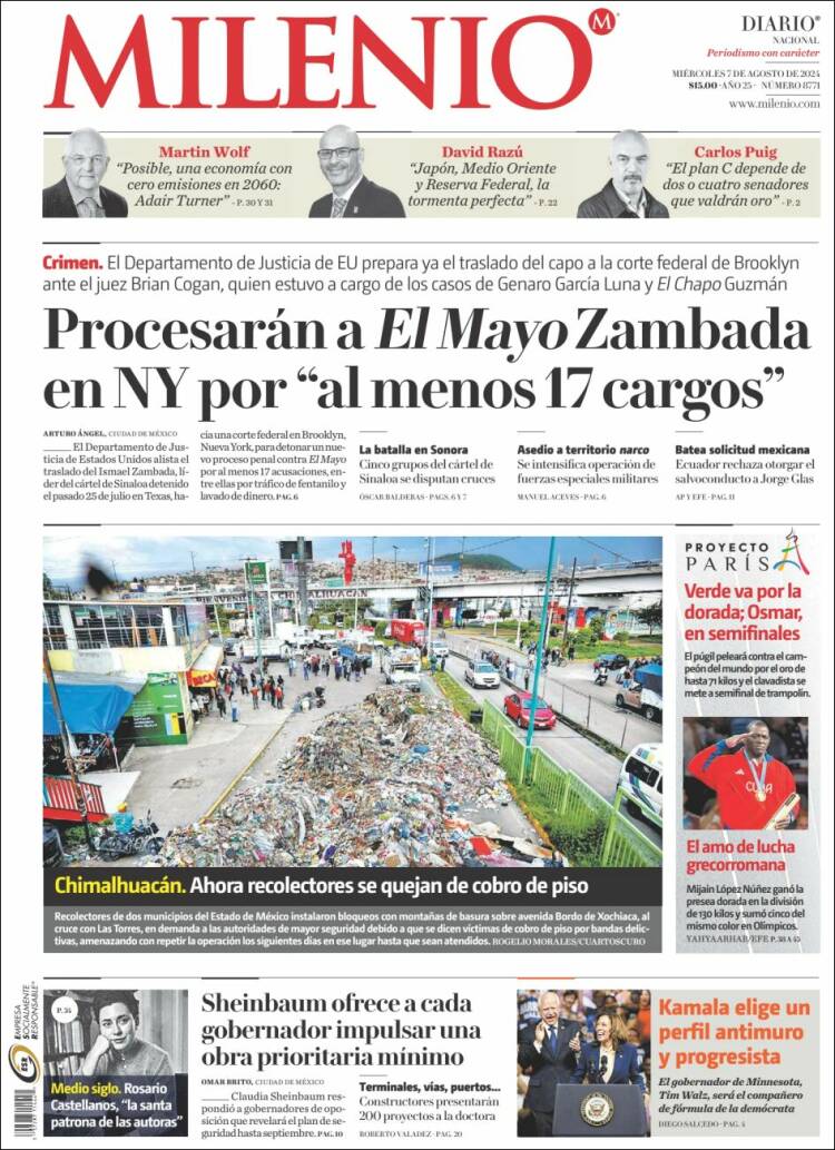 Portada de Milenio (M&eacute;xico)