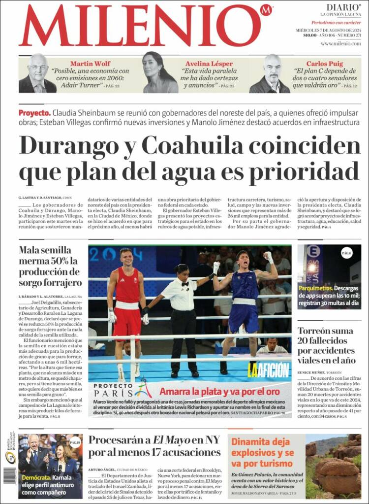 Portada de Milenio - Laguna (M&eacute;xico)