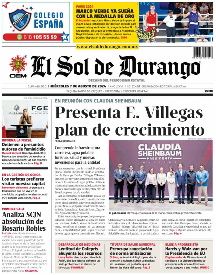 Portada de El Sol de Durango (M&eacute;xico)
