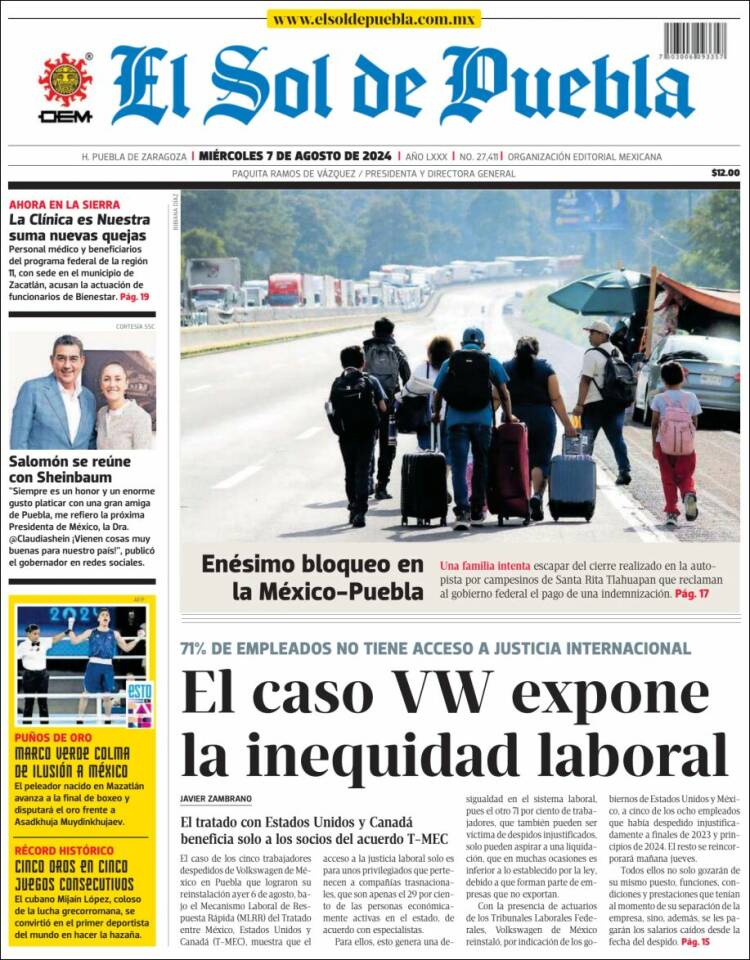 Portada de El Sol de Puebla (M&eacute;xico)