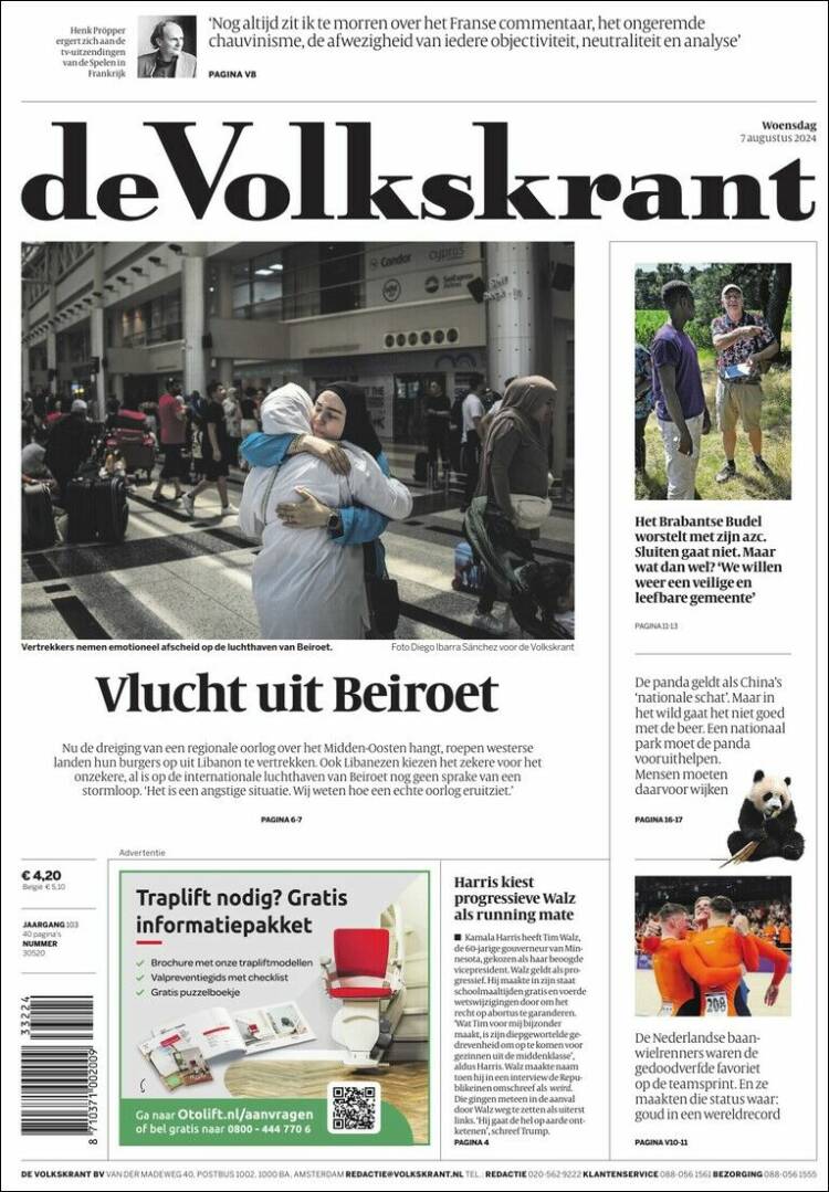 Portada de De Volkskrant (Pa&iacute;ses Bajos)