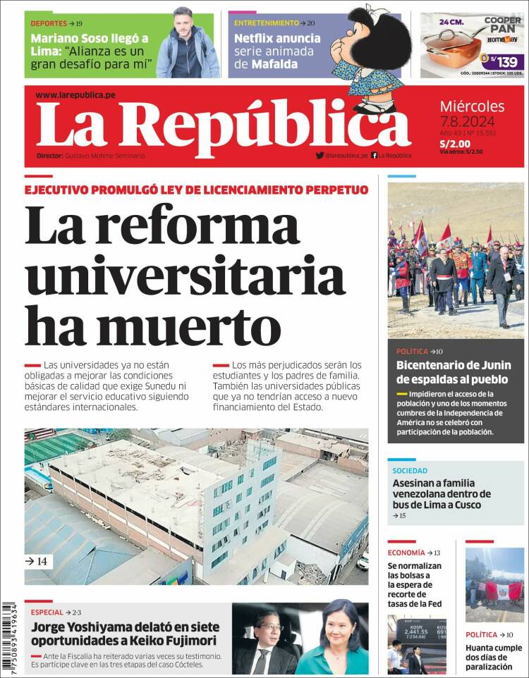 Portada de La Republica (Per&uacute;)