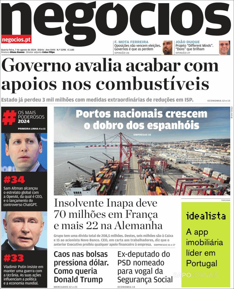 Portada de Jornal de Negócios (Portugal)