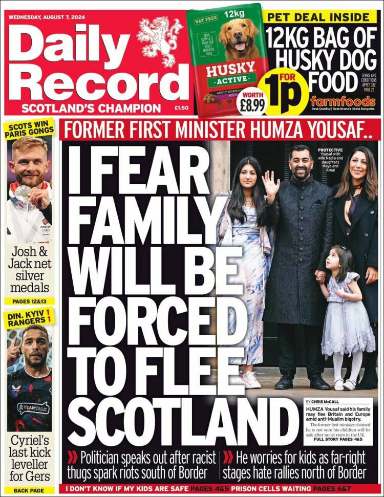 Portada de Daily Record (Reino Unido)