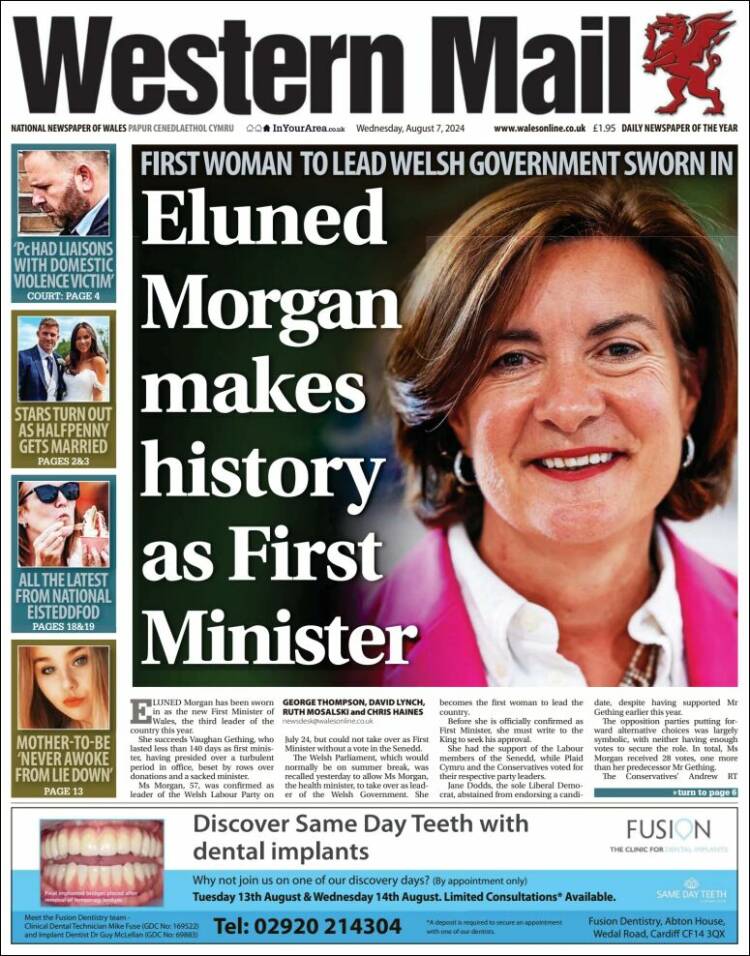 Portada de Western Mail (Reino Unido)