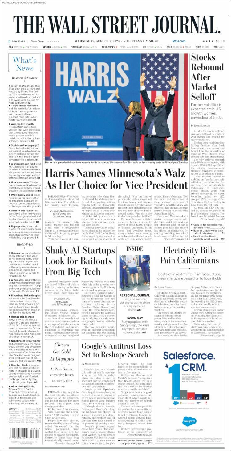 Portada de Wall Street Journal (USA)