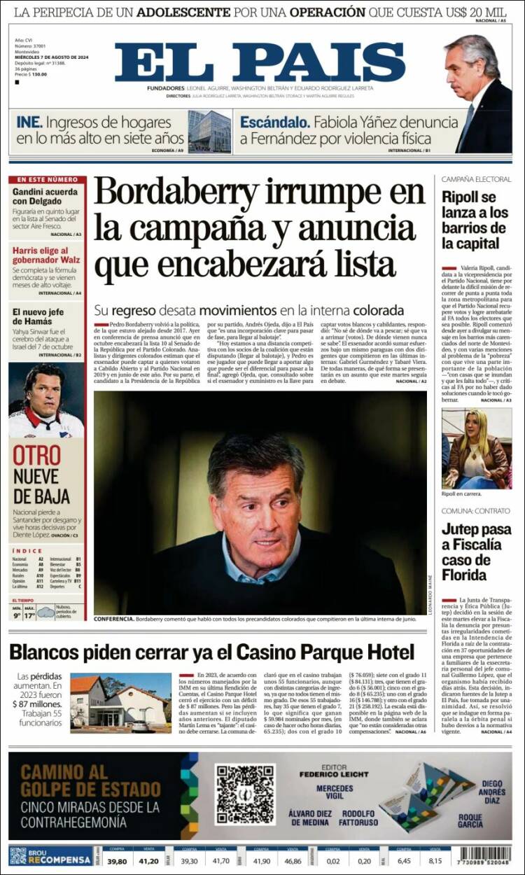 Portada de El País (Uruguay)