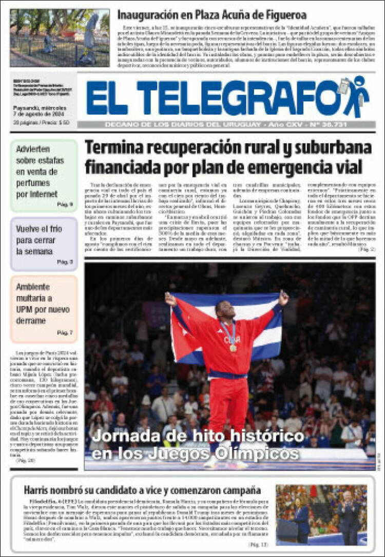 Portada de El Telégrafo (Uruguay)