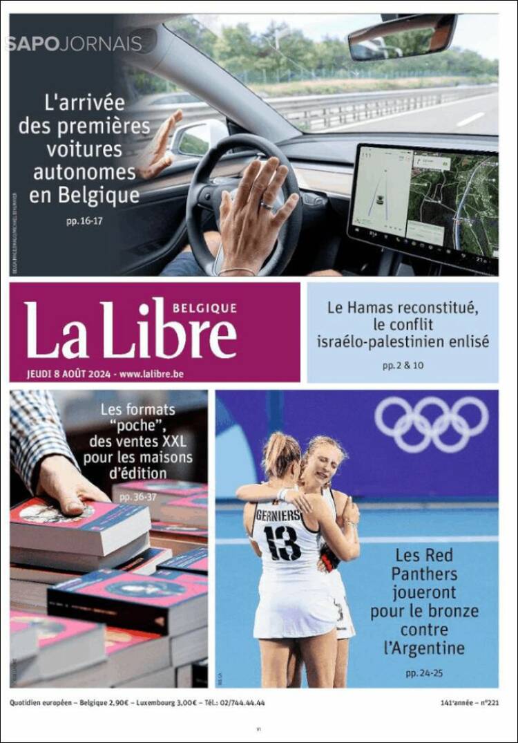 Portada de La Libre.be (B&eacute;lgica)