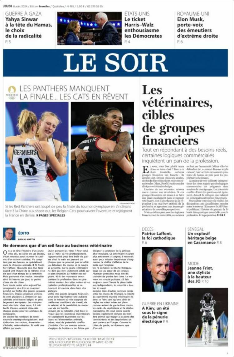 Portada de Le Soir (B&eacute;lgica)