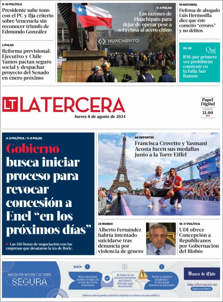 Portada de La Tercera (Chile)