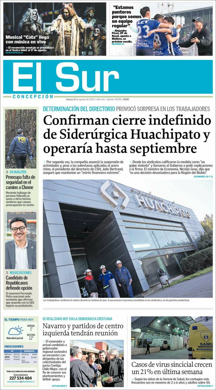Portada de El Sur (Chile)