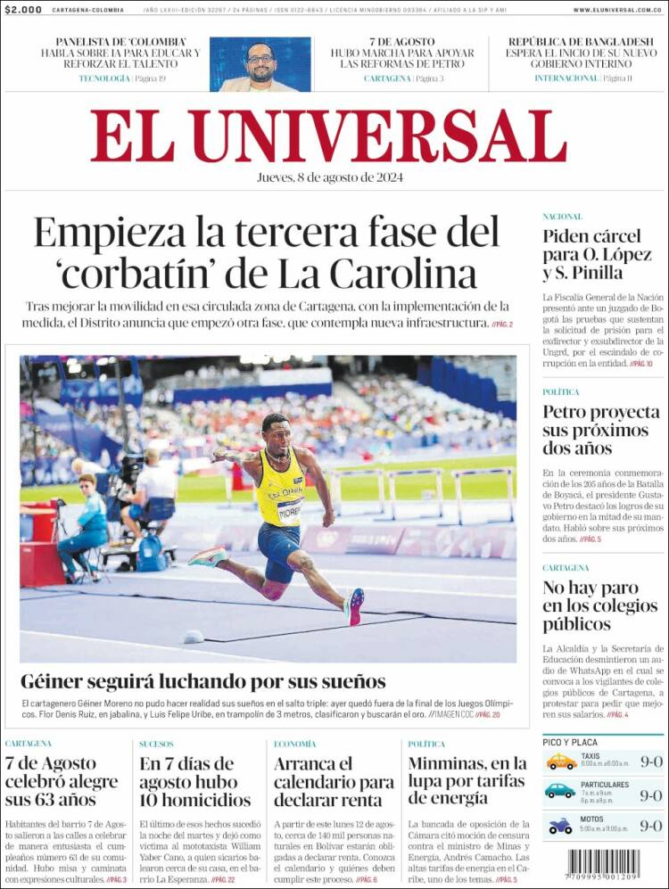 Portada de El Universal (Colombia)