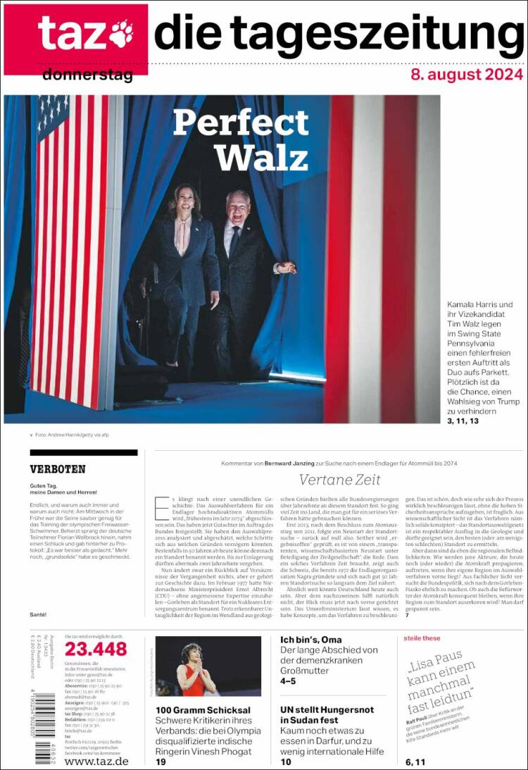 Portada de Die Tageszeitung (Alemania)