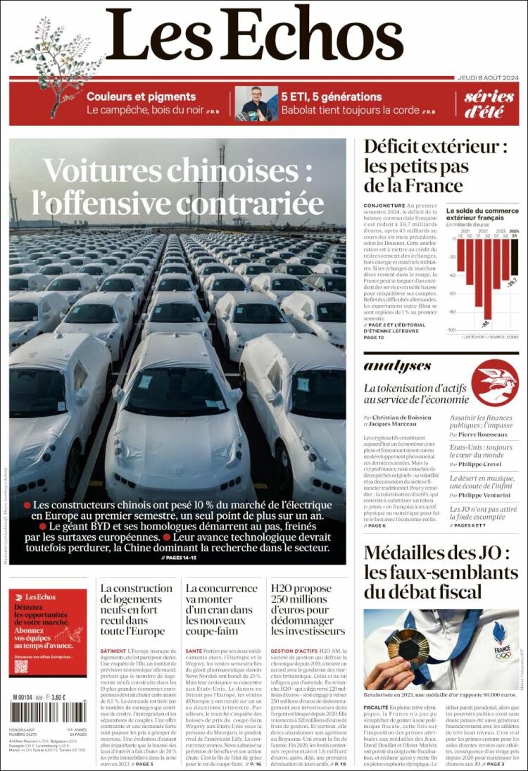 Portada de Les Echos (Francia)