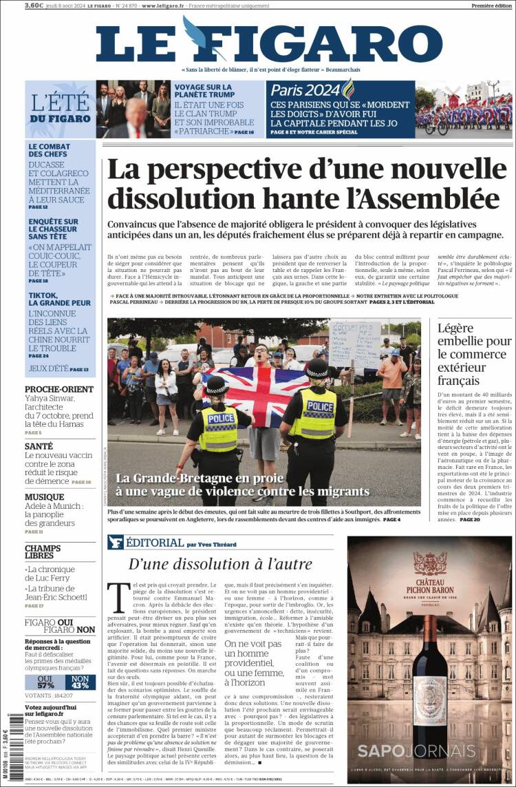 Portada de Le Figaro (Francia)