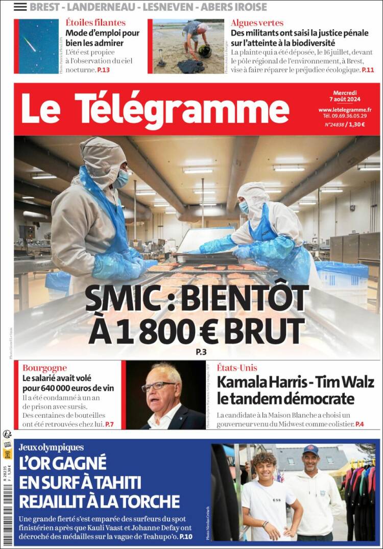 Portada de Télégramme (Francia)