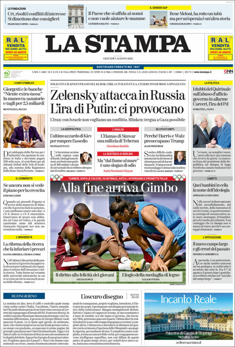 Portada de La Stampa (Italia)