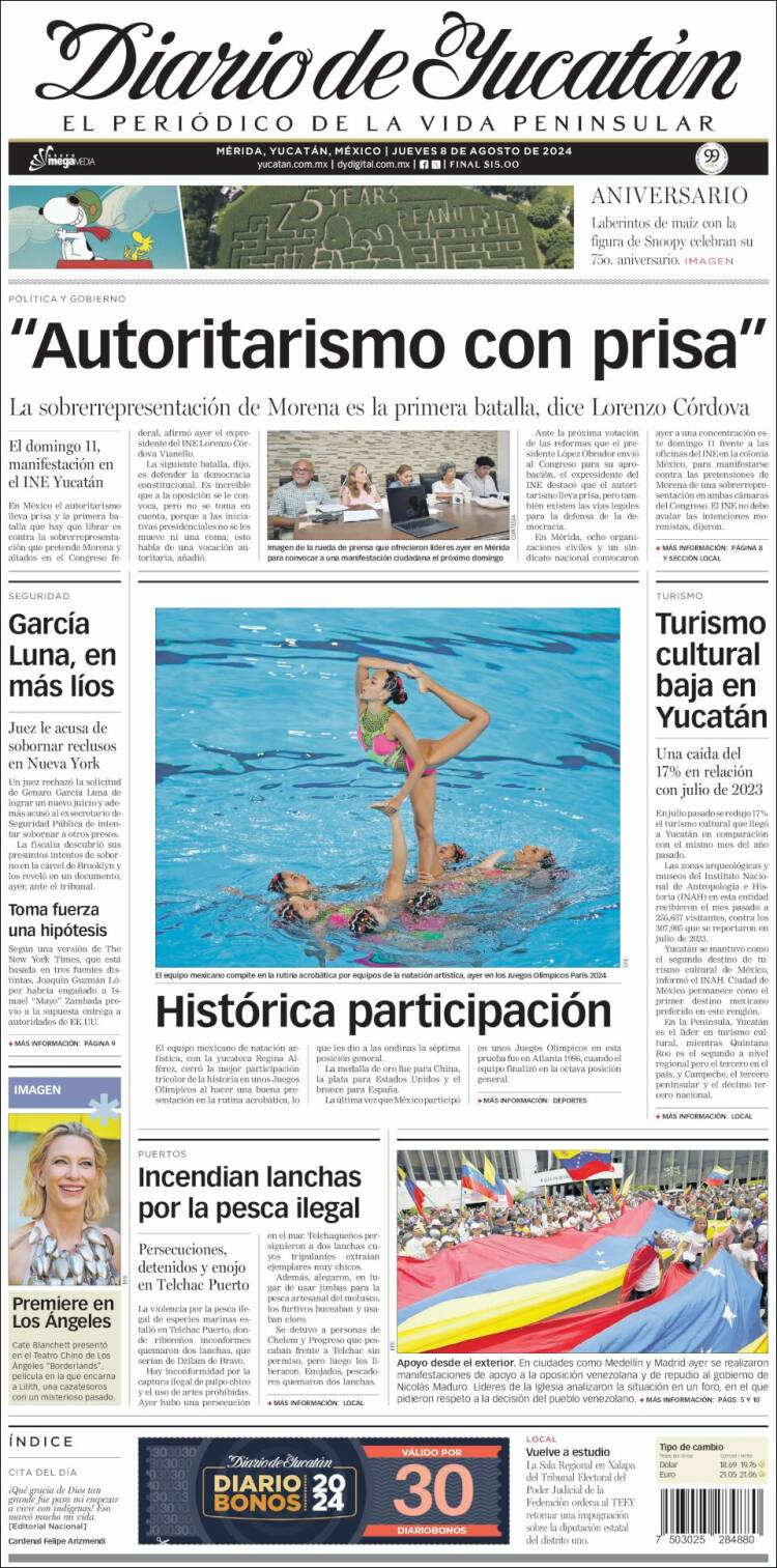 Portada de Diario de Yucatán (M&eacute;xico)