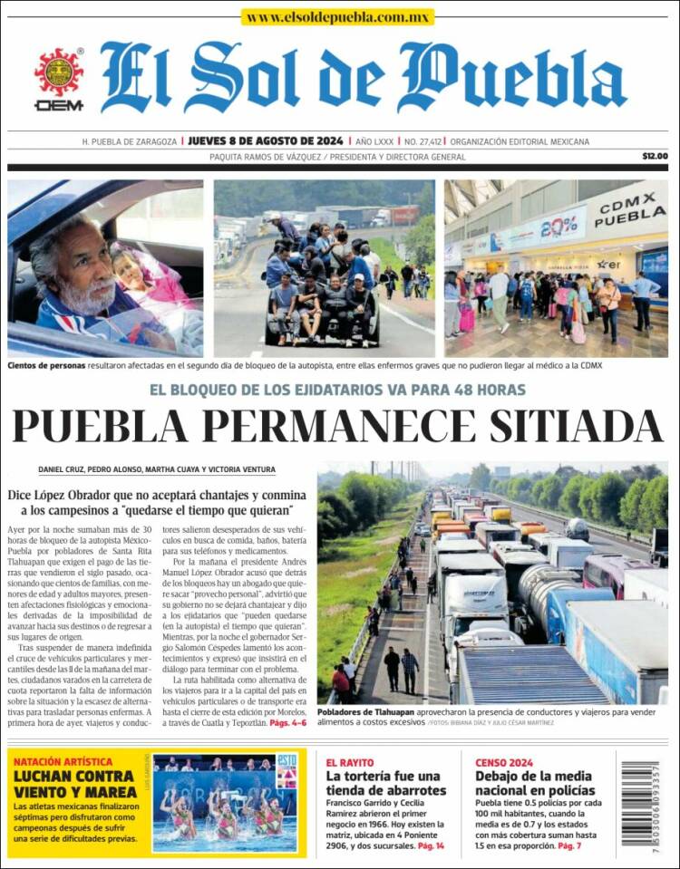 Portada de El Sol de Puebla (M&eacute;xico)
