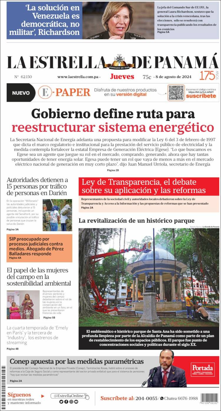 Portada de La Estrella de Panamá (Panam&aacute;)