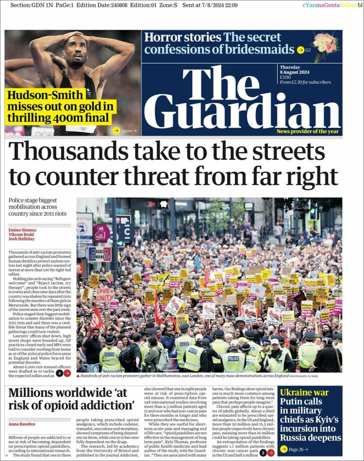 Portada de The Guardian (Reino Unido)